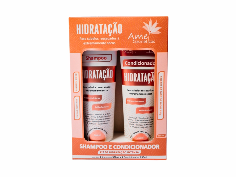 Kit 1 Shampoo 300ml + 1 Condicionador 250ml Amei Cosmticos - Hidratao Intensa