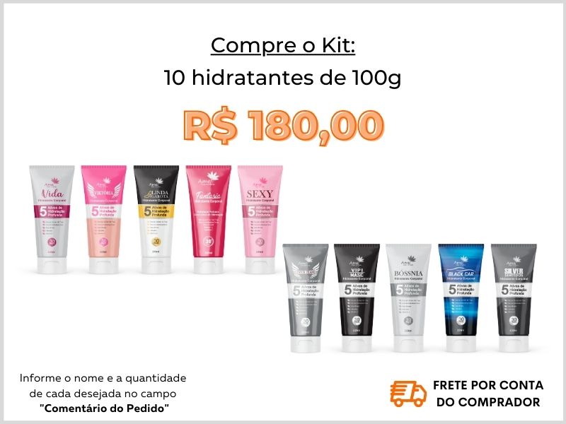 Kit com 10 Hidratantes de 100g + site + loja virtual Amei Cosmticos