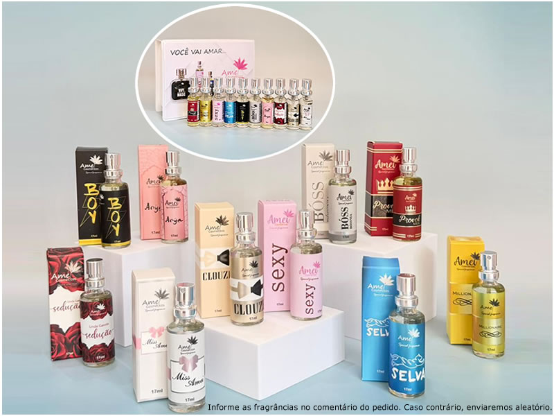 Kit com 10 perfumes de 17ml + 1 estojo + 10 amostras + frete gr�tis + site + loja
