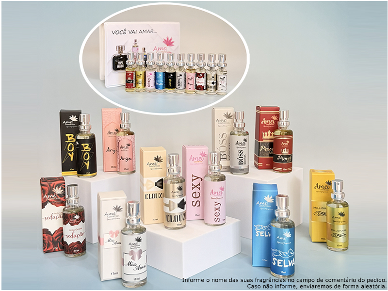 Kit com 10 perfumes de 17ml + 1 estojo + 10 amostras + frete gr�tis + site + loja